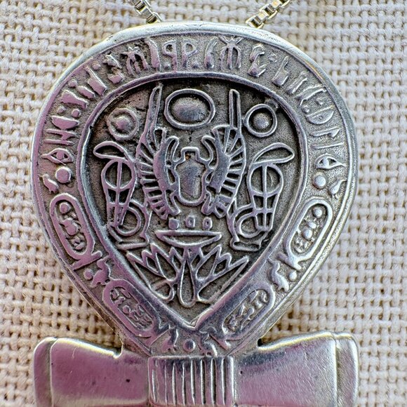 Sterling Silver 925 Egyptian Ankh Pendant Necklace Spring Ring Size 18" Length - Picture 4 of 16